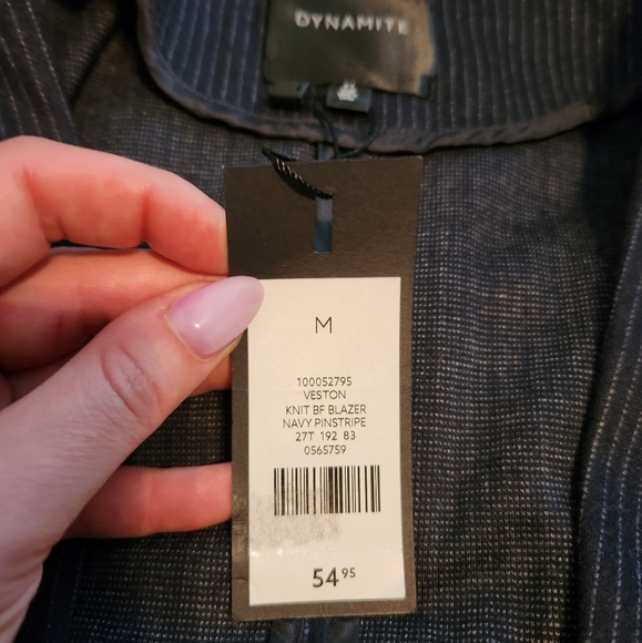 Dynamite Relaxed Fit Pin Stripe Navy Blazer - Picture 2 of 4